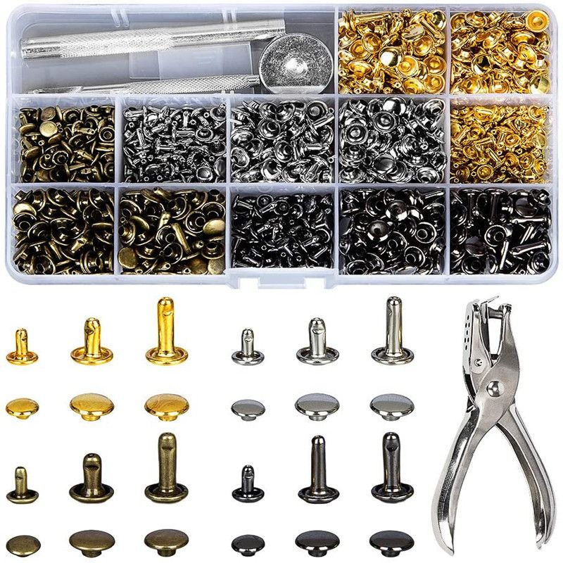 Rivet Setter Tool - โลหะคู่หมวก Rivets สตั๊ดรอบ Spike เล็บชุดเครื่องมือสําหรับรองเท้ากระเป๋าเข็มขัด Leathercraft