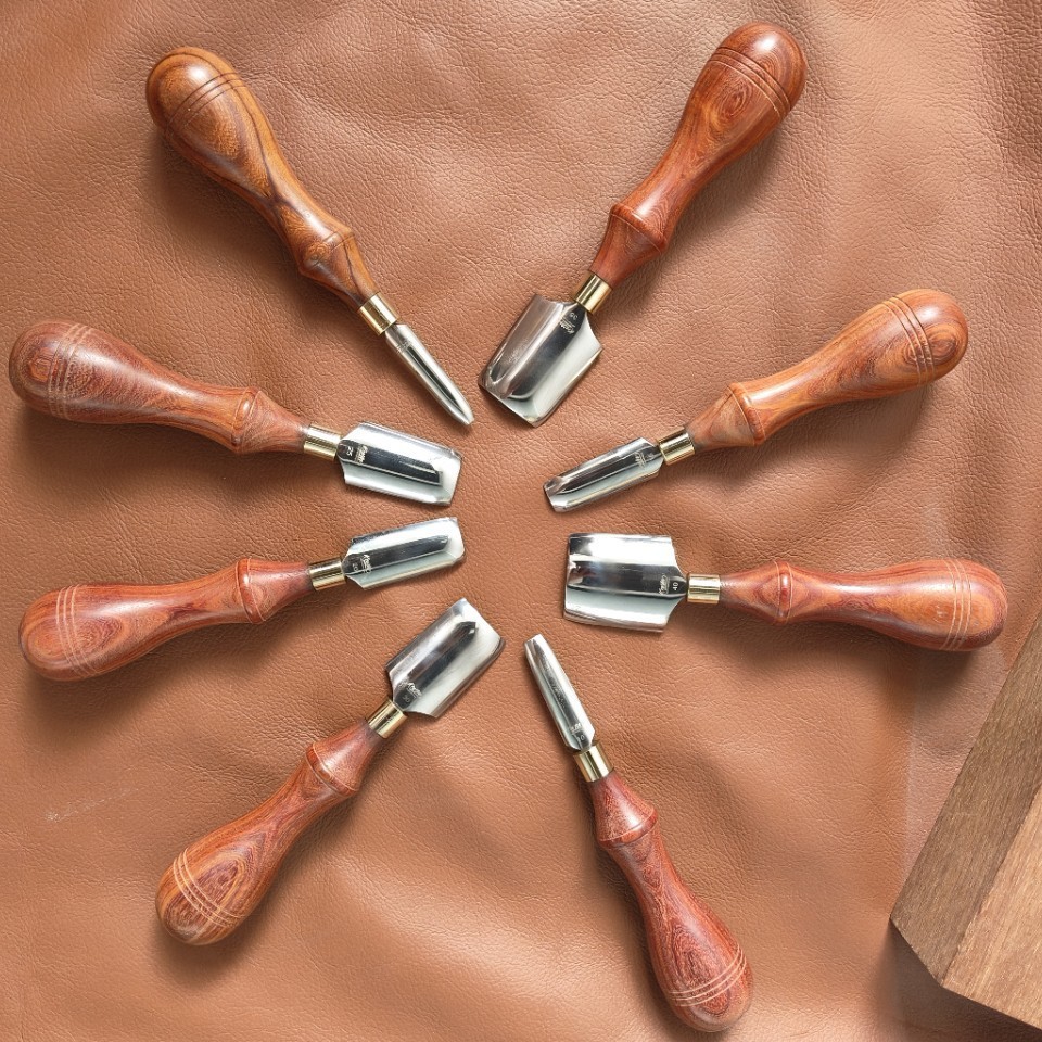 Round Knife Leatherwork - เครื่องมือทำงานหนังทำมือ, มีดปั๊มหนังแบบกดมือ, คัตเตอร์ตัดหนังแบบวงกลมตื้น