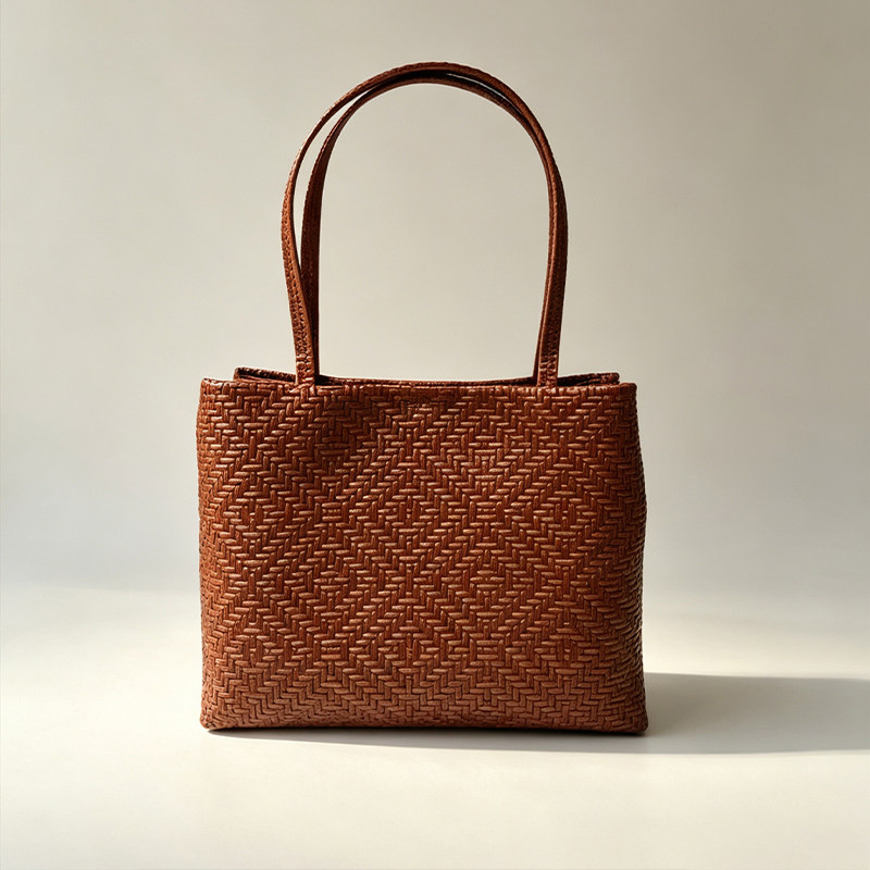 Leatherwork Designs - กระเป๋าถือหนังแท้ลายทอเม็ดหนัง Mendy แบบเปิดด้านบน ความจุขนาดใหญ่ เหมาะสำหรับช้อปปิ้ง เดินทาง