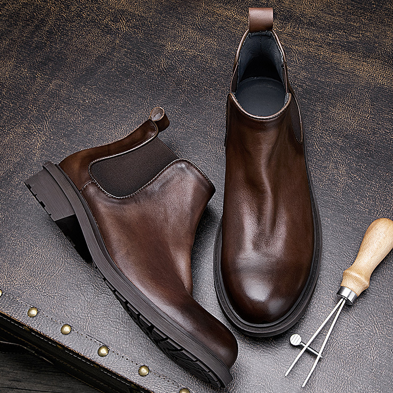 Leatherwork Designs - รองเท้าบูทมอเตอร์ไซค์ฤดูใบไม้ร่วงสำหรับผู้ชาย | รองเท้าบูทเชลซีหนังแท้สไตล์วินเทจพื้นรองเท้าแบบสบาย | รองเท้าบูทหุ้มข้อแบบสูงสไตล์ลำลอง