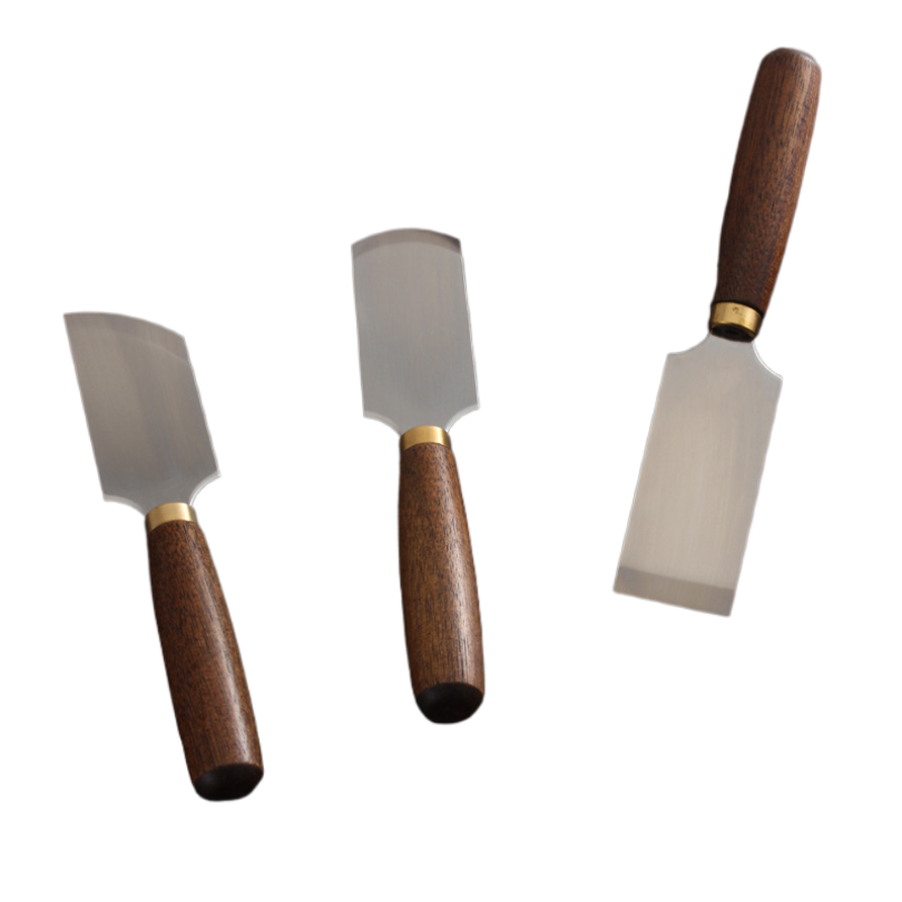 Round Knife Leatherwork - มีดสกีวิ่งญี่ปุ่น ด้ามไม้วอลนัท เหล็ก D2 สำหรับงานหนัง DIY