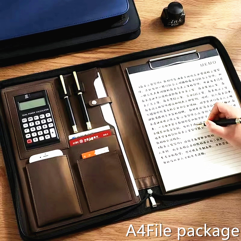 Leather Work Folder - PU หนัง Portafolio A4 เอกสารซิปธุรกิจ Padfolio